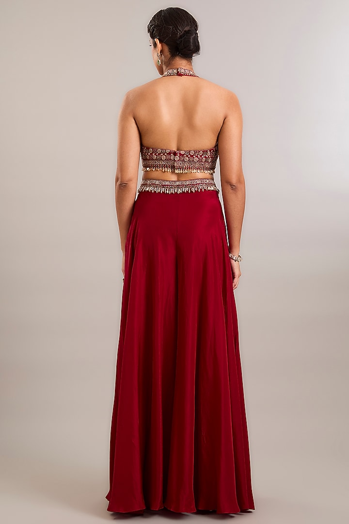 Red Organza Wedding Lehenga Set by Ridhima Bhasin at Pernia's Pop Up Shop