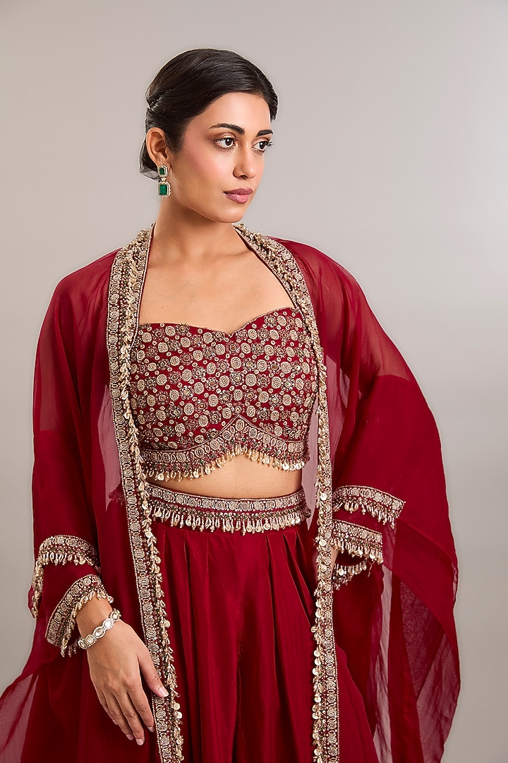Red Organza Wedding Lehenga Set by Ridhima Bhasin at Pernia's Pop Up Shop