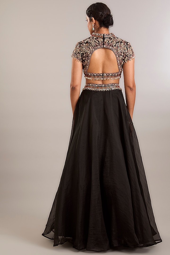Midnight Black Organza Hand Embroidered Wedding Lehenga Set by Ridhima Bhasin at Pernia's Pop Up Shop