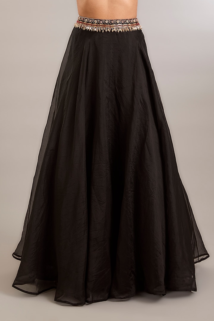 Midnight Black Organza Hand Embroidered Wedding Lehenga Set by Ridhima Bhasin at Pernia's Pop Up Shop