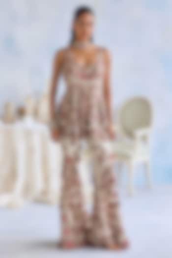 Ivory Net 3D Hand Embroidered Bridal Sharara Set by Ridhima Bhasin at Pernia's Pop Up Shop