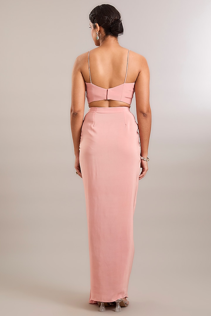 Blush Pink Crepe Hand Embroidered Draped Skirt Set by Ridhima Bhasin at Pernia's Pop Up Shop