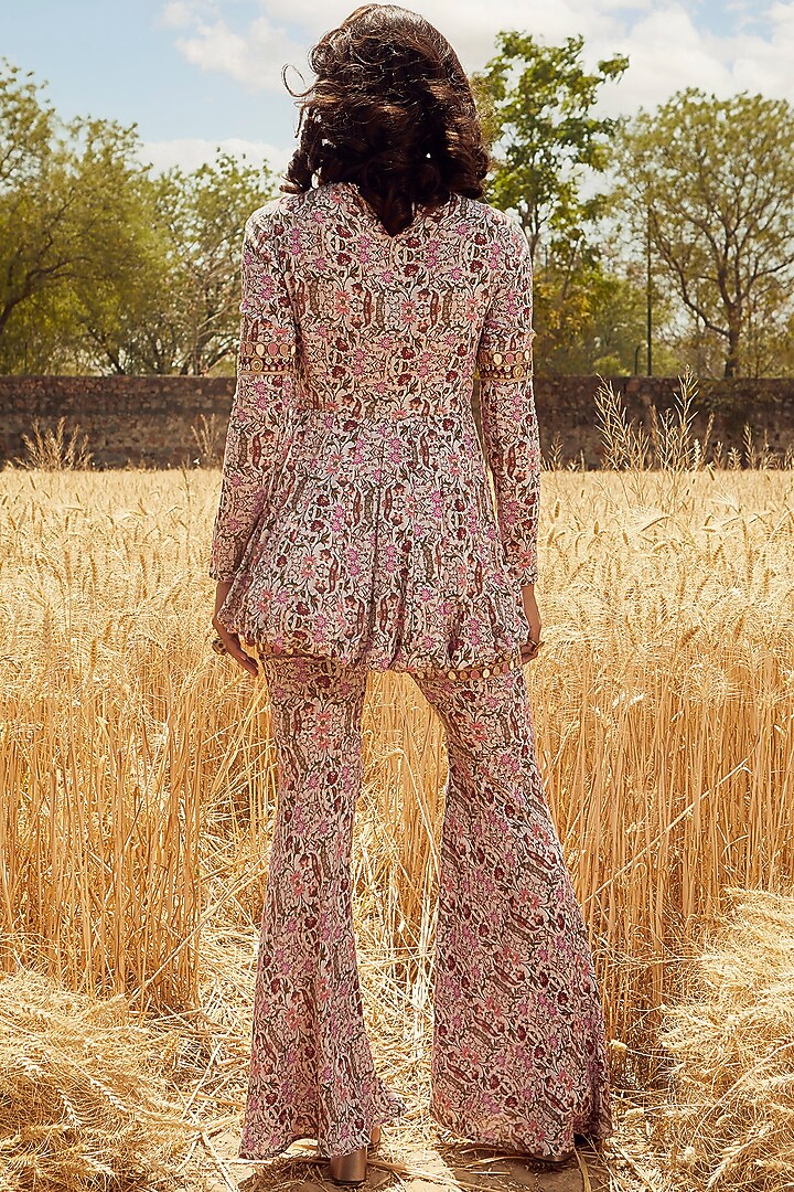 Grey Hand Embroidered Peplum Angrakha Kurta Set by Ridhima Bhasin at Pernia's Pop Up Shop
