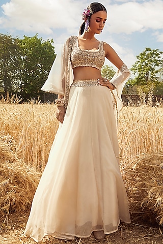 Ivory Hand Embroidered Lehenga Set by Ridhima Bhasin