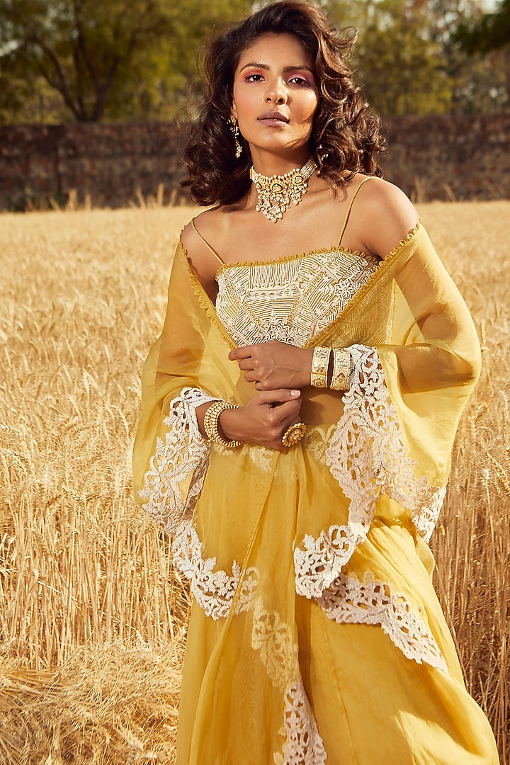 Mustard Hand Embroidered Wedding Lehenga Set by Ridhima Bhasin at Pernia's Pop Up Shop