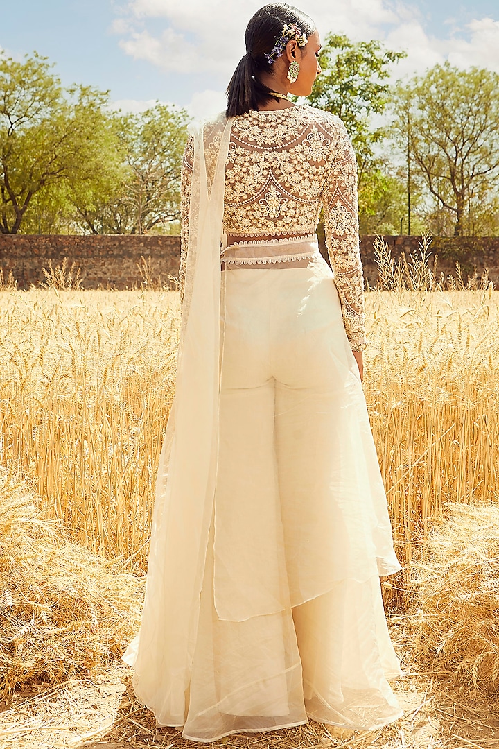 Ivory Hand Embroidered Wedding Sharara Set by Ridhima Bhasin at Pernia's Pop Up Shop