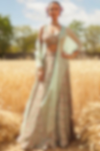 Aqua Green Hand & Machine Embroidered Wedding Lehenga Set by Ridhima Bhasin at Pernia's Pop Up Shop