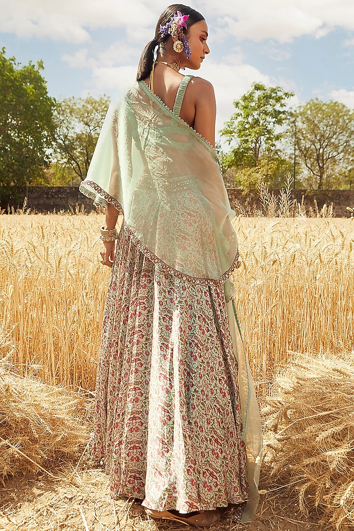 Aqua Green Hand & Machine Embroidered Wedding Lehenga Set by Ridhima Bhasin at Pernia's Pop Up Shop