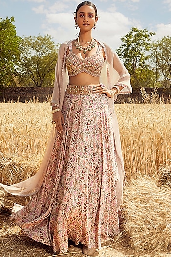Blush Pink Hand & Machine Embroidered Wedding Lehenga Set by Ridhima Bhasin at Pernia's Pop Up Shop