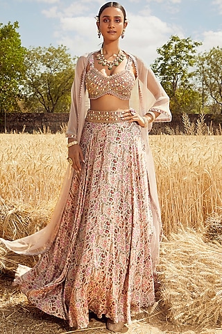 Blush Pink Hand & Machine Embroidered Lehenga Set by Ridhima Bhasin