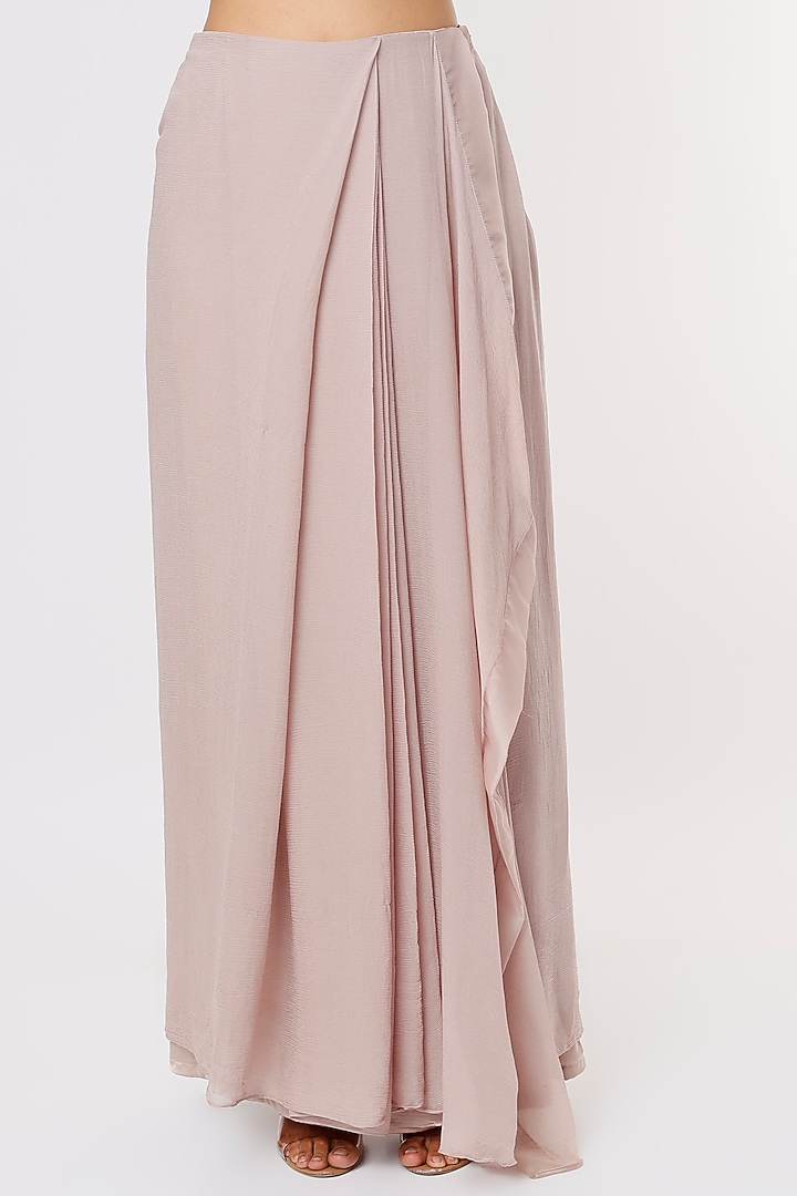 Blush Pink Chiffon & Organza Pre-Draped Wedding Saree Set by Ridhima Bhasin at Pernia's Pop Up Shop