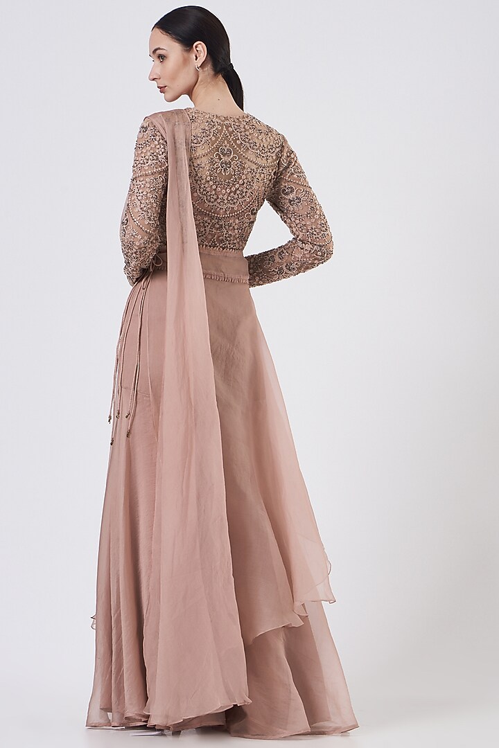 Coral Pink Organza Wedding Sharara Set by Ridhima Bhasin at Pernia's Pop Up Shop