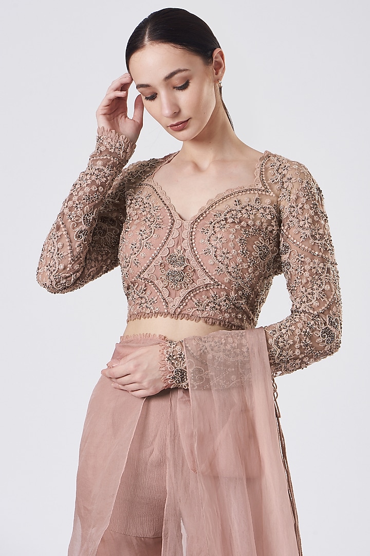 Coral Pink Organza Wedding Sharara Set by Ridhima Bhasin at Pernia's Pop Up Shop