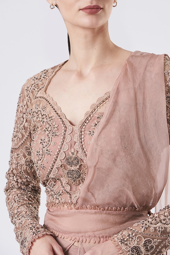 Coral Pink Organza Wedding Sharara Set by Ridhima Bhasin at Pernia's Pop Up Shop