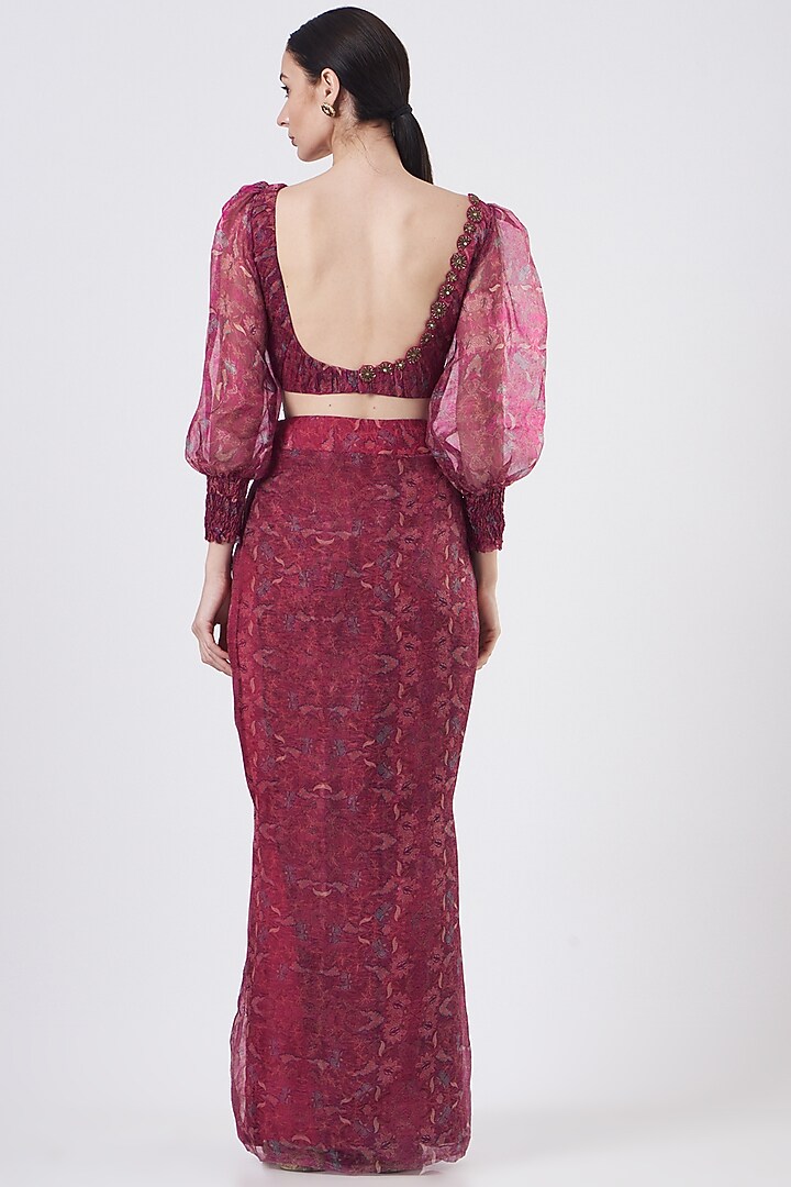 Red Organza Pre-Draped Sharara Wedding Saree Set by Ridhima Bhasin at Pernia's Pop Up Shop