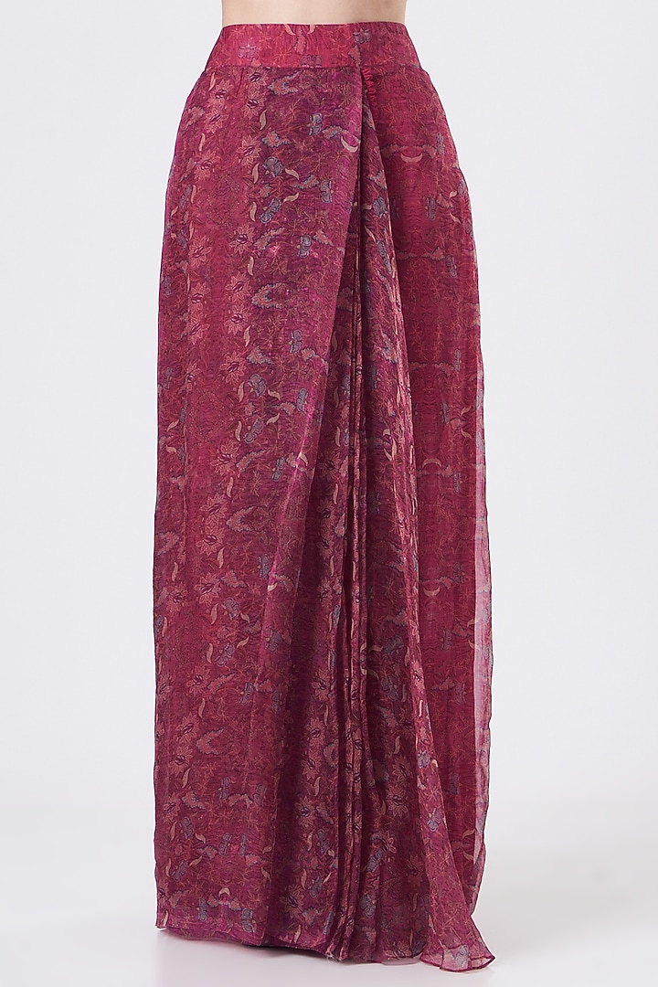Red Organza Pre-Draped Sharara Wedding Saree Set by Ridhima Bhasin at Pernia's Pop Up Shop