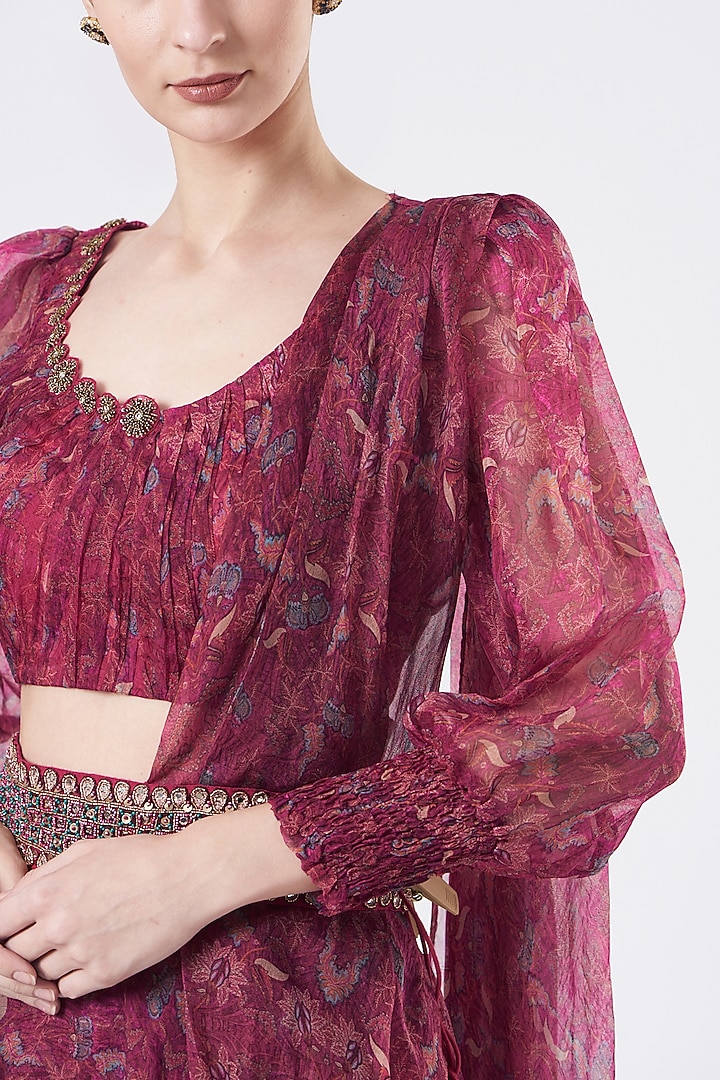 Red Organza Pre-Draped Sharara Wedding Saree Set by Ridhima Bhasin at Pernia's Pop Up Shop