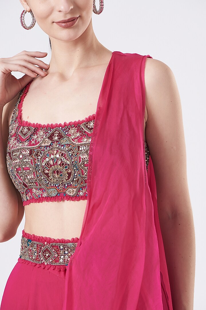Fuchsia Georgette Wedding Sharara Set by Ridhima Bhasin at Pernia's Pop Up Shop