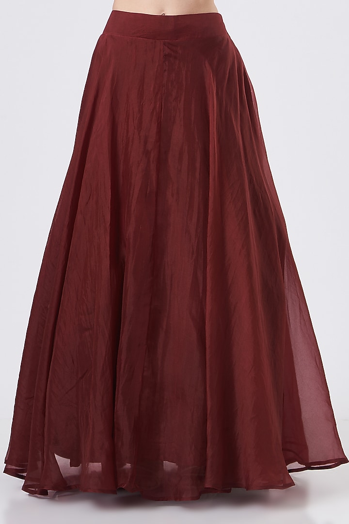 Reddish Maroon Tulle Wedding Lehenga Set by Ridhima Bhasin at Pernia's Pop Up Shop