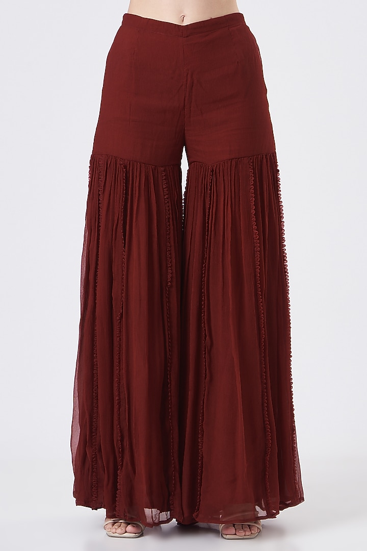 Reddish Maroon Organza Wedding Sharara Set by Ridhima Bhasin at Pernia's Pop Up Shop
