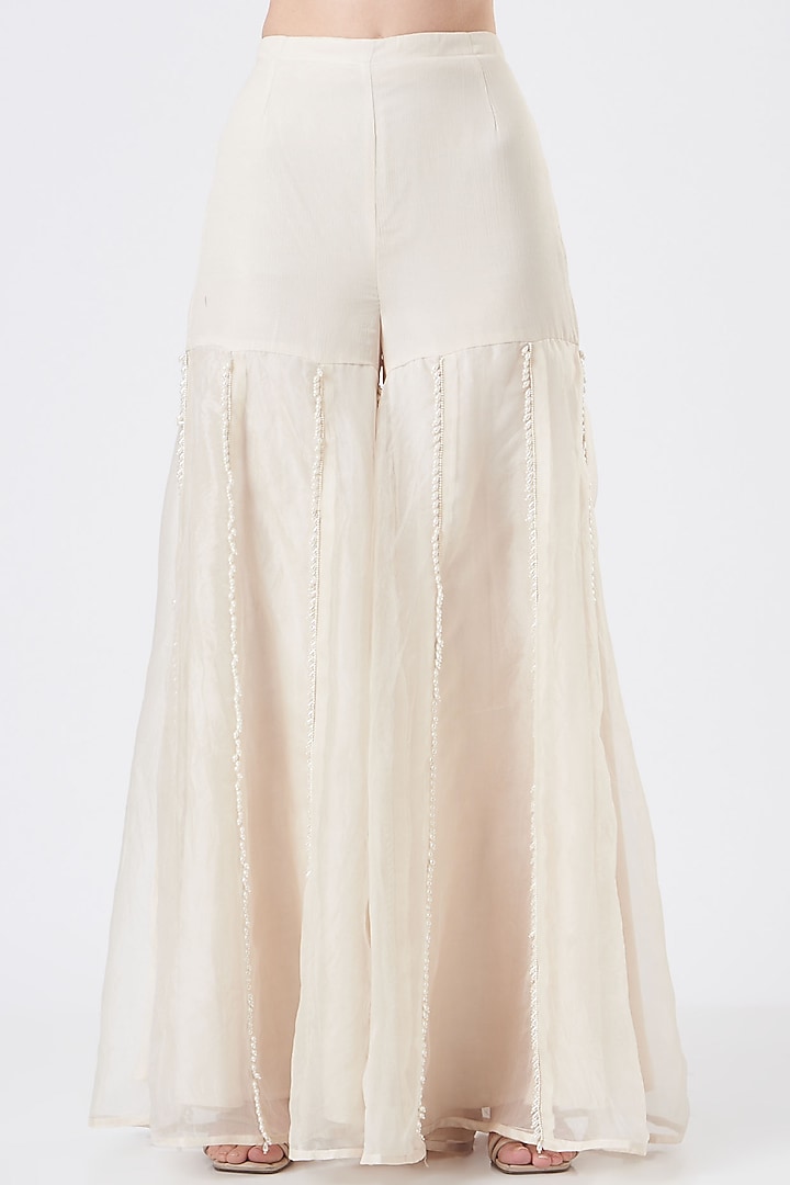 White Organza Ruffled Sharara Wedding Saree Set by Ridhima Bhasin at Pernia's Pop Up Shop