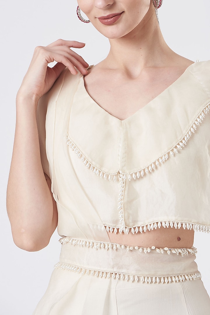 White Organza Ruffled Sharara Wedding Saree Set by Ridhima Bhasin at Pernia's Pop Up Shop