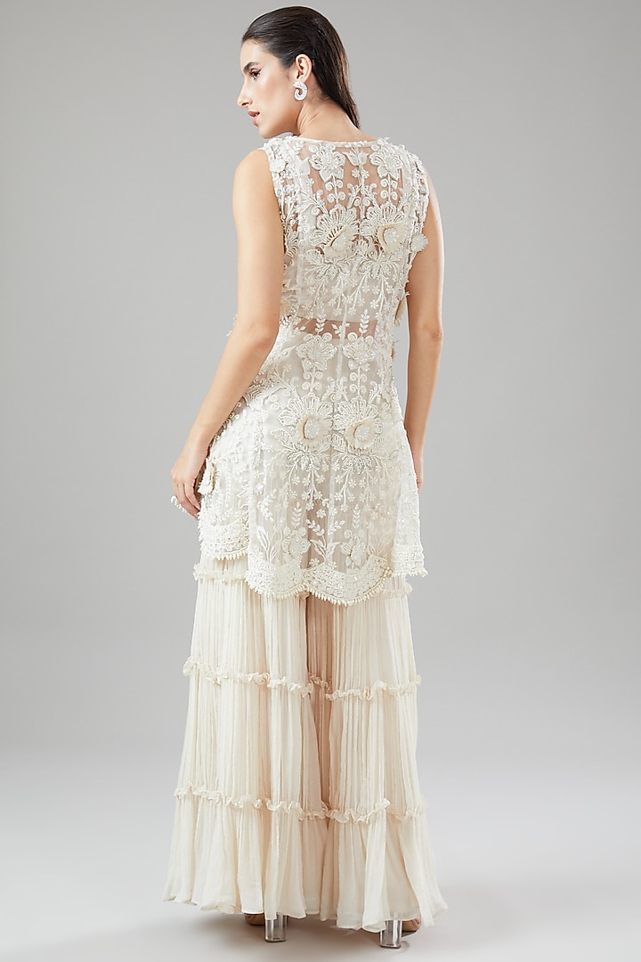 Ivory Tulle & Crepe Bridal Sharara Set by Ridhima Bhasin at Pernia's Pop Up Shop