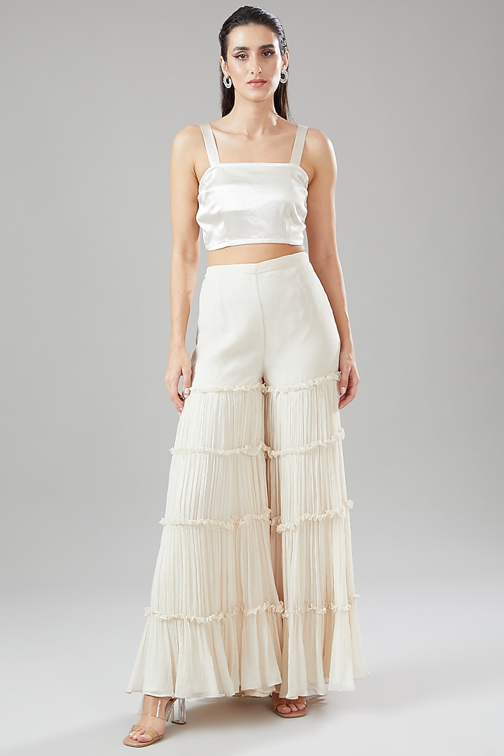 Ivory Tulle & Crepe Bridal Sharara Set by Ridhima Bhasin at Pernia's Pop Up Shop