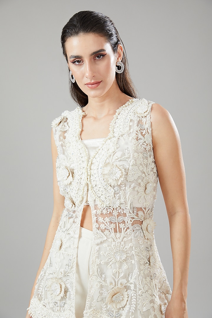Ivory Tulle & Crepe Bridal Sharara Set by Ridhima Bhasin at Pernia's Pop Up Shop