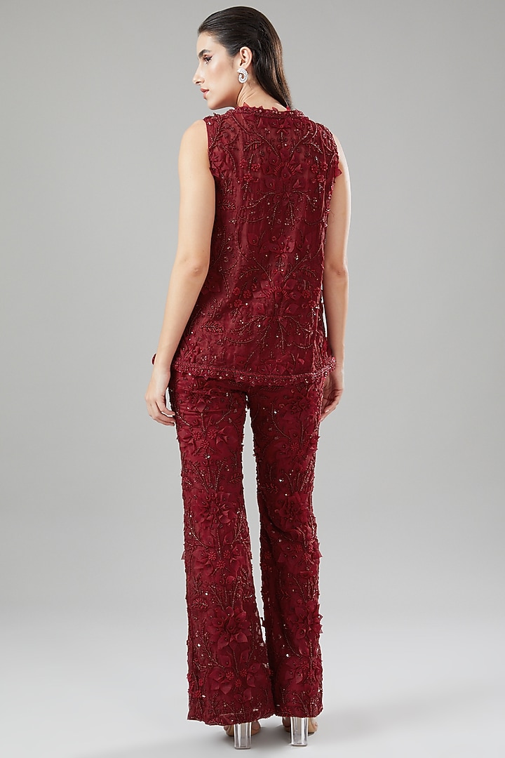 Red Tulle & Crepe Embroidered Co-Ord Set by Ridhima Bhasin at Pernia's Pop Up Shop
