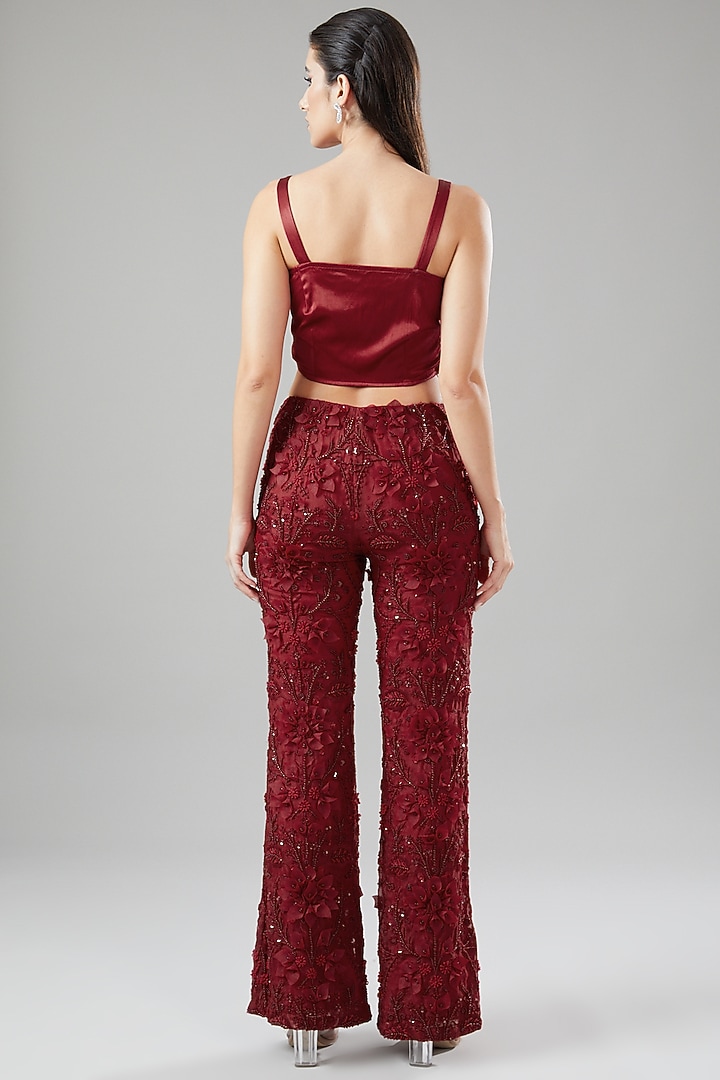 Red Tulle & Crepe Embroidered Co-Ord Set by Ridhima Bhasin at Pernia's Pop Up Shop