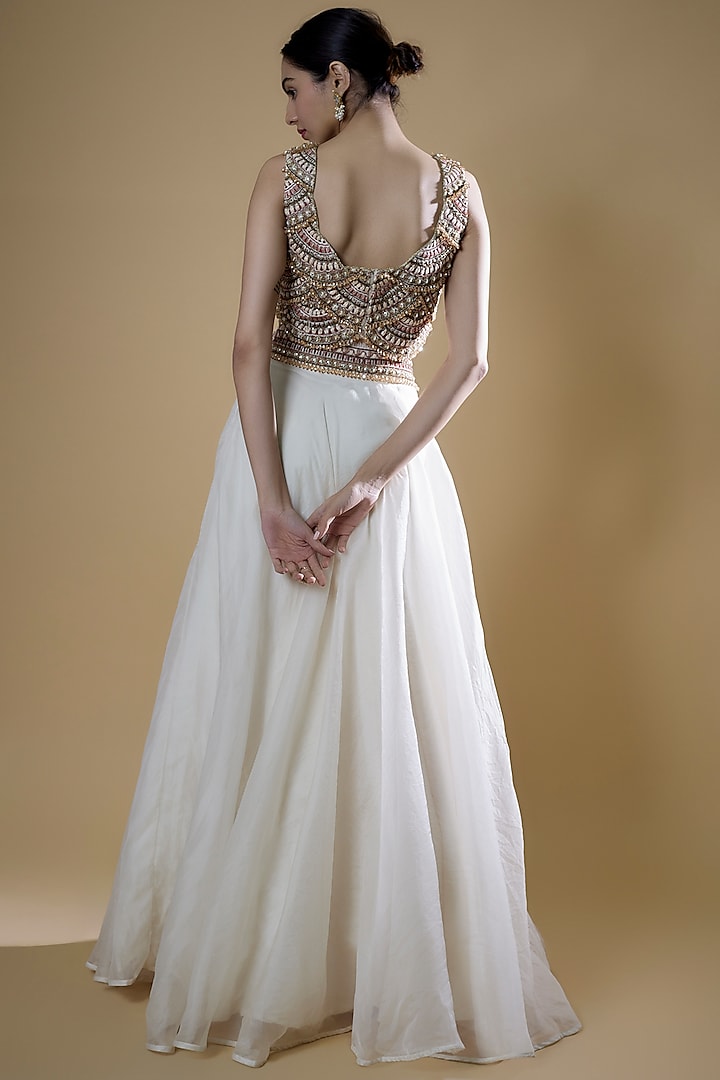 Ivory Organza Hand Embroidered Wedding Lehenga Set by Ridhima Bhasin at Pernia's Pop Up Shop