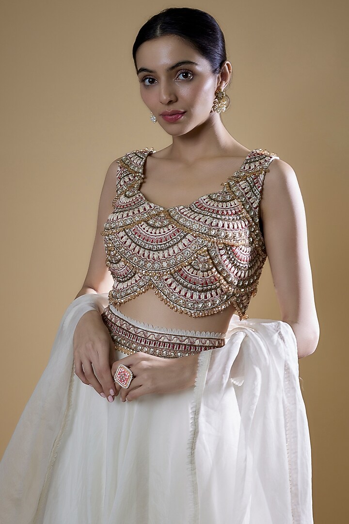 Ivory Organza Hand Embroidered Wedding Lehenga Set by Ridhima Bhasin at Pernia's Pop Up Shop