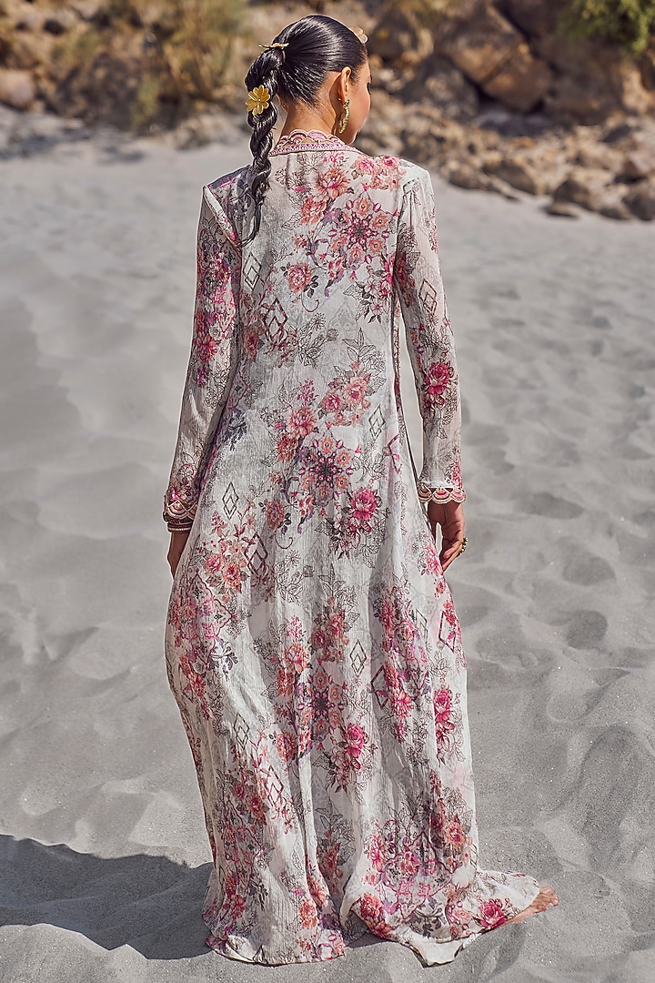 Light Grey Chiffon & Organza Printed Wedding Sharara Set by Ridhima Bhasin at Pernia's Pop Up Shop