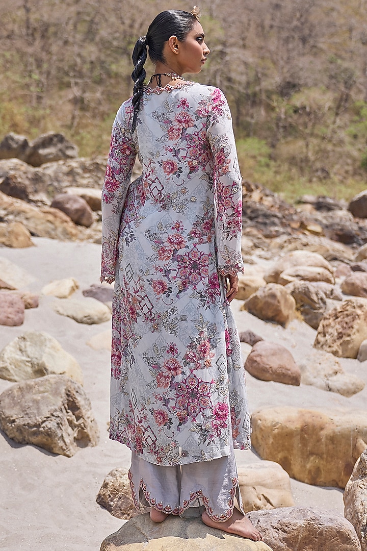 Light Grey Georgette Embellished Kurta Set by Ridhima Bhasin at Pernia's Pop Up Shop