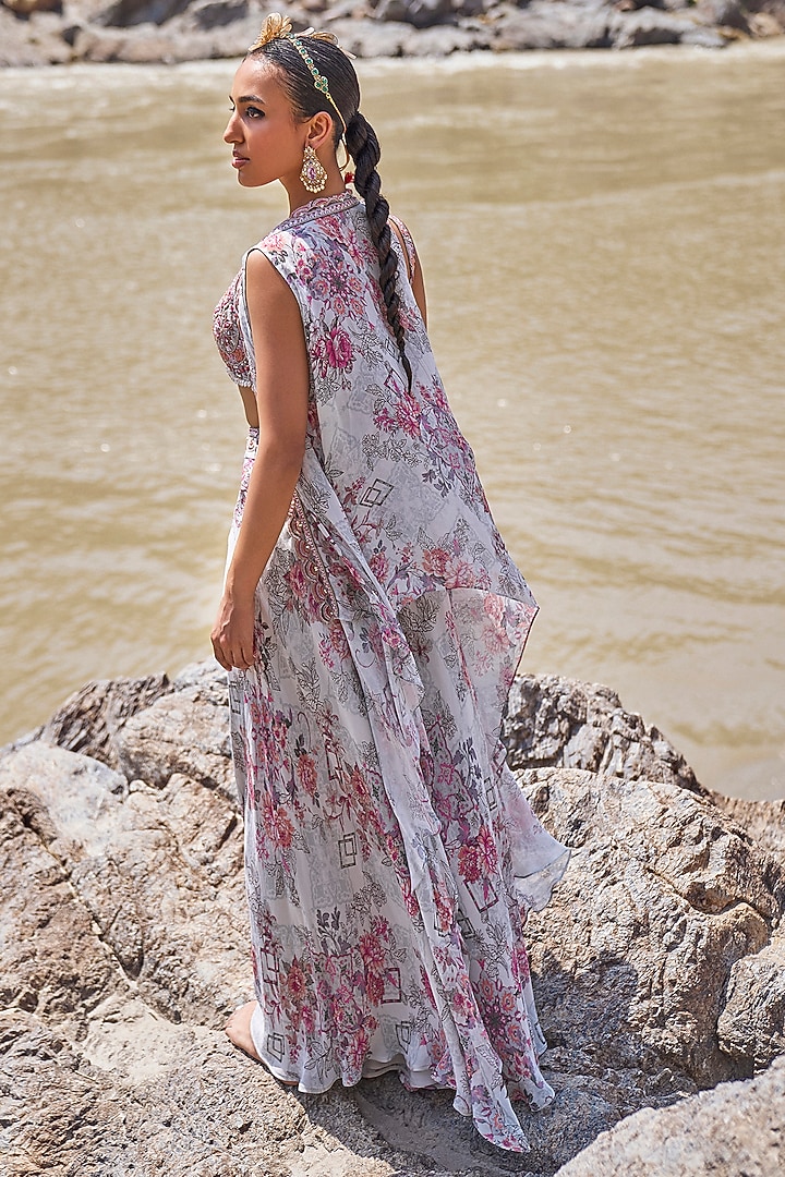 Light Grey Georgette Flared Palazzo Pant Set by Ridhima Bhasin at Pernia's Pop Up Shop