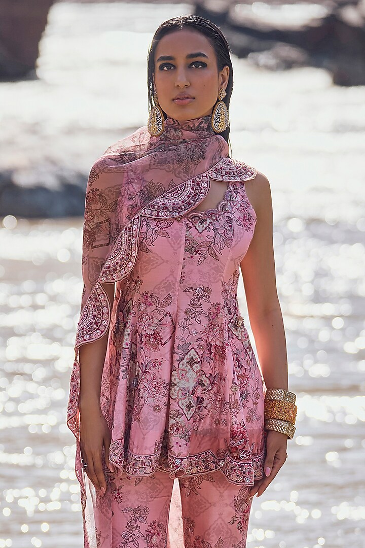 Candy Pink Chanderi Bridal Sharara Set by Ridhima Bhasin at Pernia's Pop Up Shop