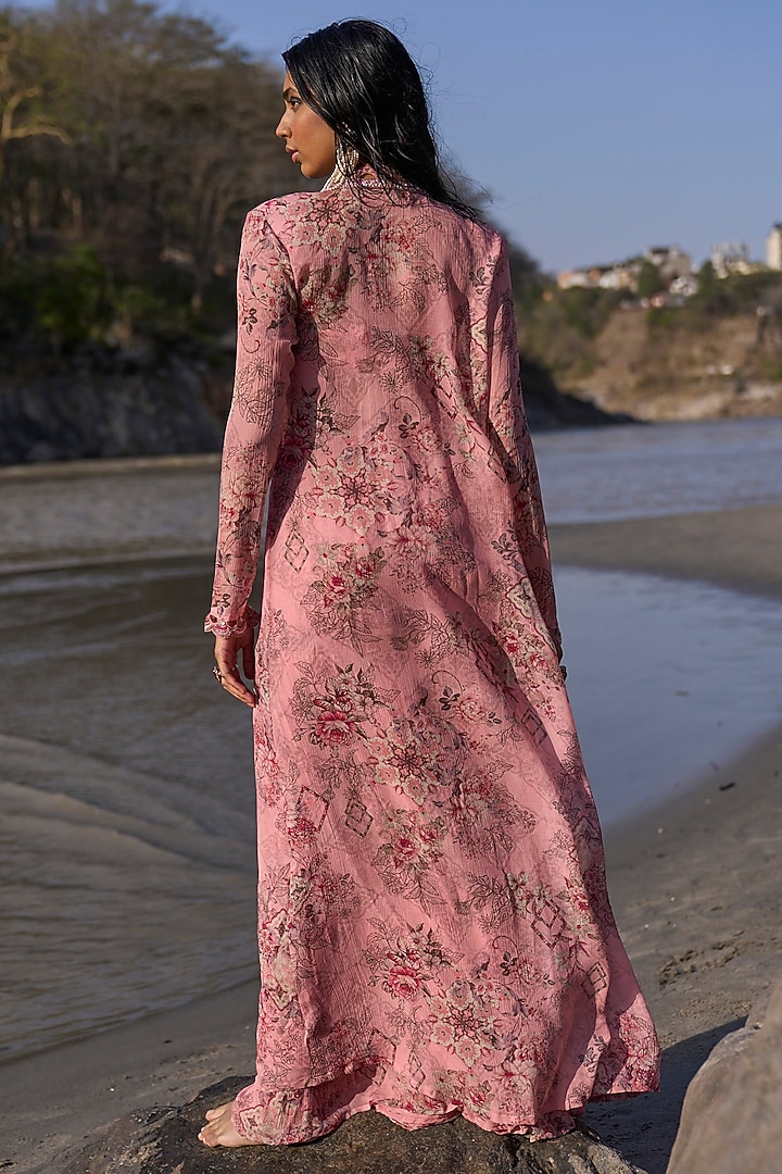 Candy Pink Chiffon & Organza Printed Gathered Wedding Sharara Set by Ridhima Bhasin at Pernia's Pop Up Shop