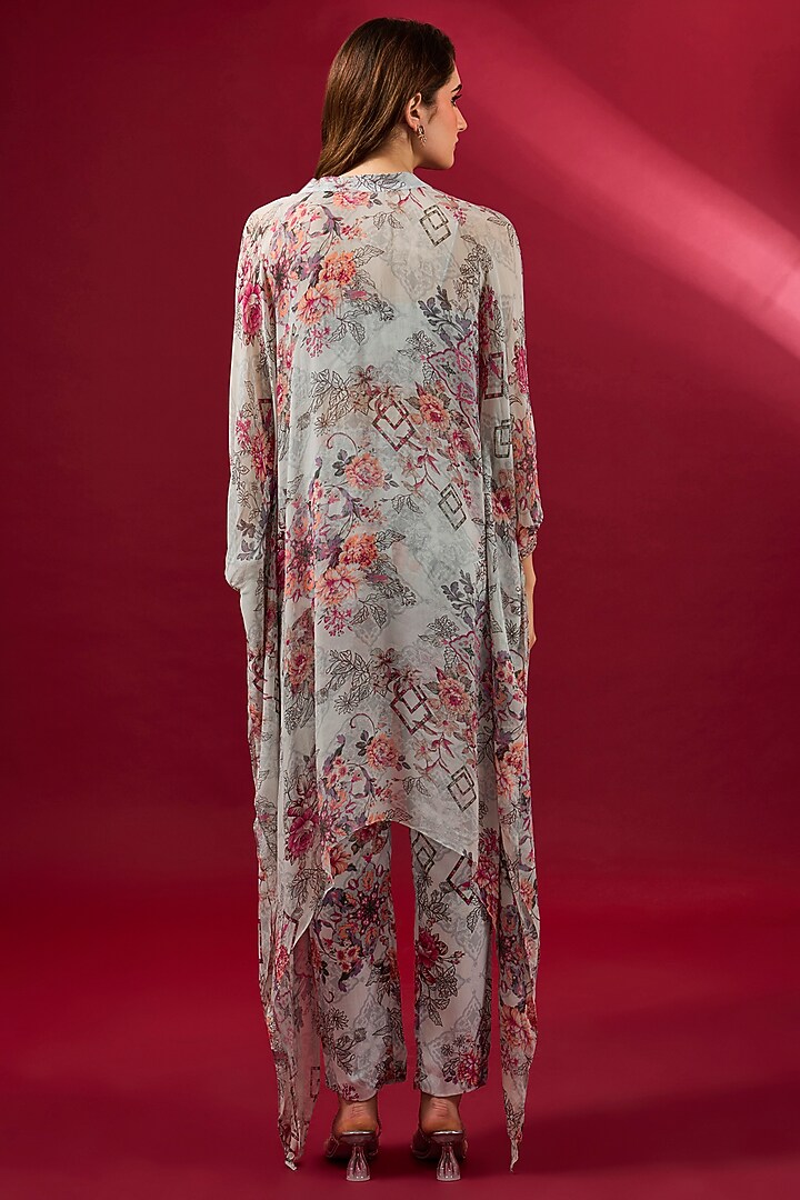 Light Grey Georgette & Rayon High-Low Kurta Set by Ridhima Bhasin at Pernia's Pop Up Shop