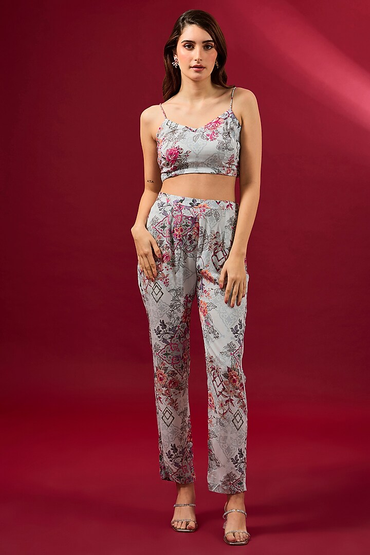 Light Grey Georgette & Rayon High-Low Kurta Set by Ridhima Bhasin at Pernia's Pop Up Shop