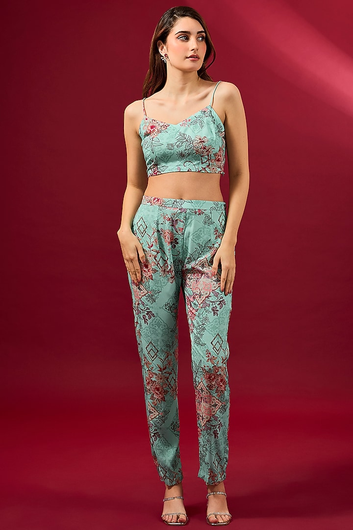 Aqua Georgette & Rayon High-Low Kurta Set by Ridhima Bhasin at Pernia's Pop Up Shop