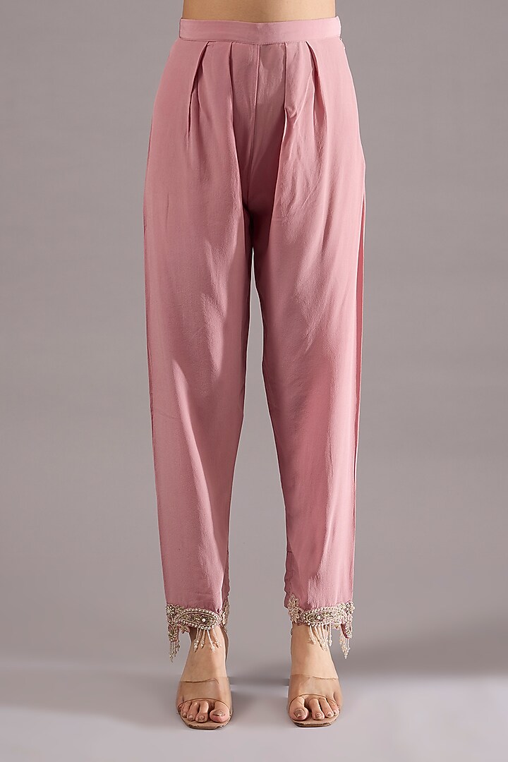 Candy Pink Chanderi Motif Embroidered Kurta Set by Ridhima Bhasin at Pernia's Pop Up Shop