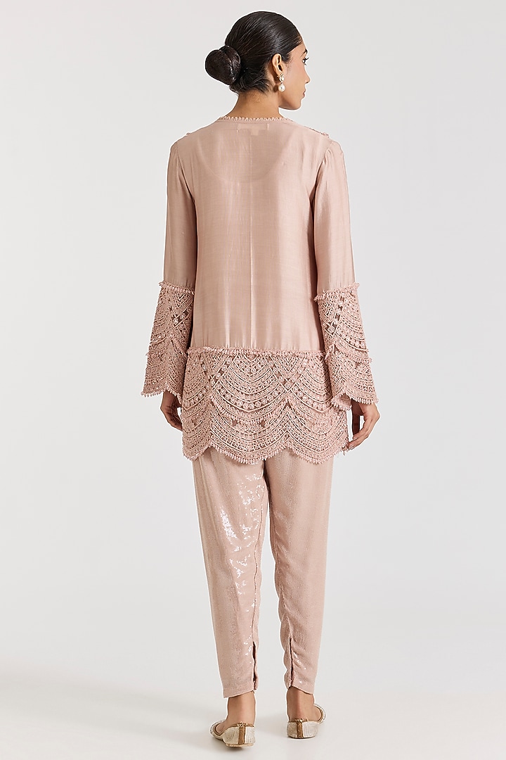 Pink Chanderi Hand Embellished Kurta Set by Ridhima Bhasin at Pernia's Pop Up Shop