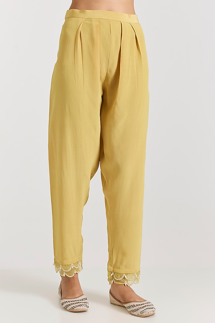 Yellow Chanderi Aari Embroidered Kurta Set by Ridhima Bhasin at Pernia's Pop Up Shop