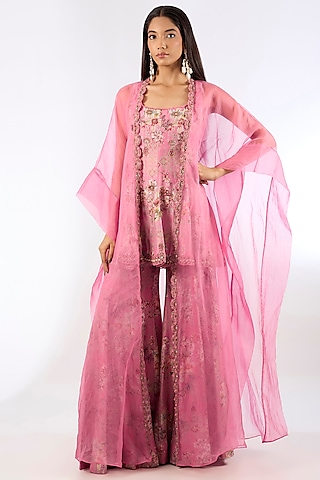 Pink Chanderi Sharara Set by Ridhima Bhasin