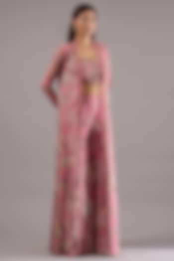 Pink Chiffon & Organza Floral Embellished Wedding Sharara Set by Ridhima Bhasin at Pernia's Pop Up Shop