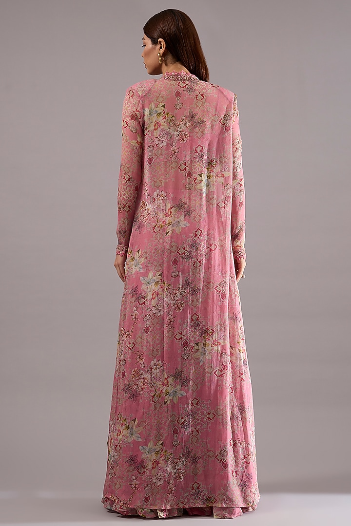 Pink Chiffon & Organza Floral Embellished Wedding Sharara Set by Ridhima Bhasin at Pernia's Pop Up Shop