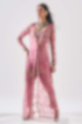 Pink Organza & Crepe Hand Embroidered Jacket Set by Ridhima Bhasin at Pernia's Pop Up Shop