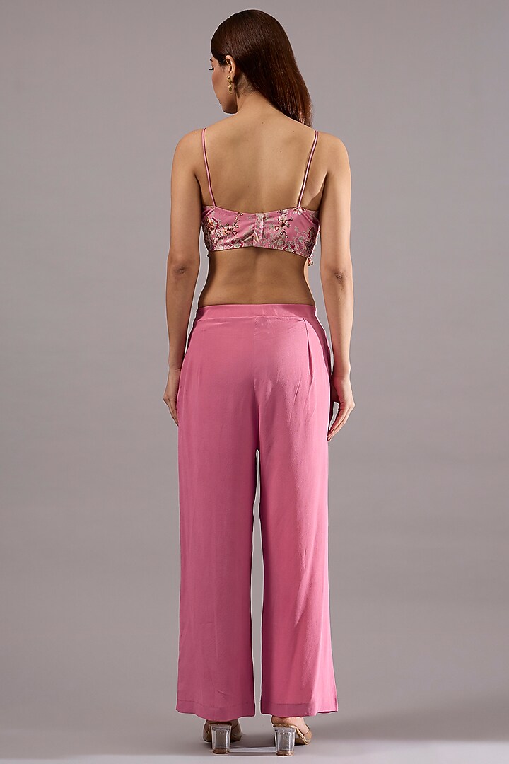 Pink Organza Floral Hand Embroidered Jacket Set by Ridhima Bhasin at Pernia's Pop Up Shop