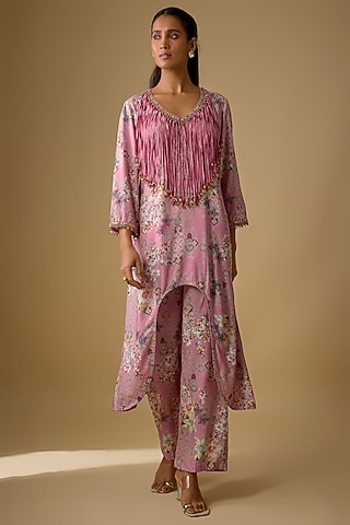Pink Rayon Kurta Set by Ridhima Bhasin